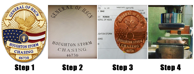 The badge making process steps 1 to 4