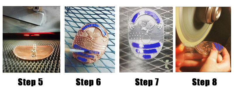 the badge making process steps 5 to 8