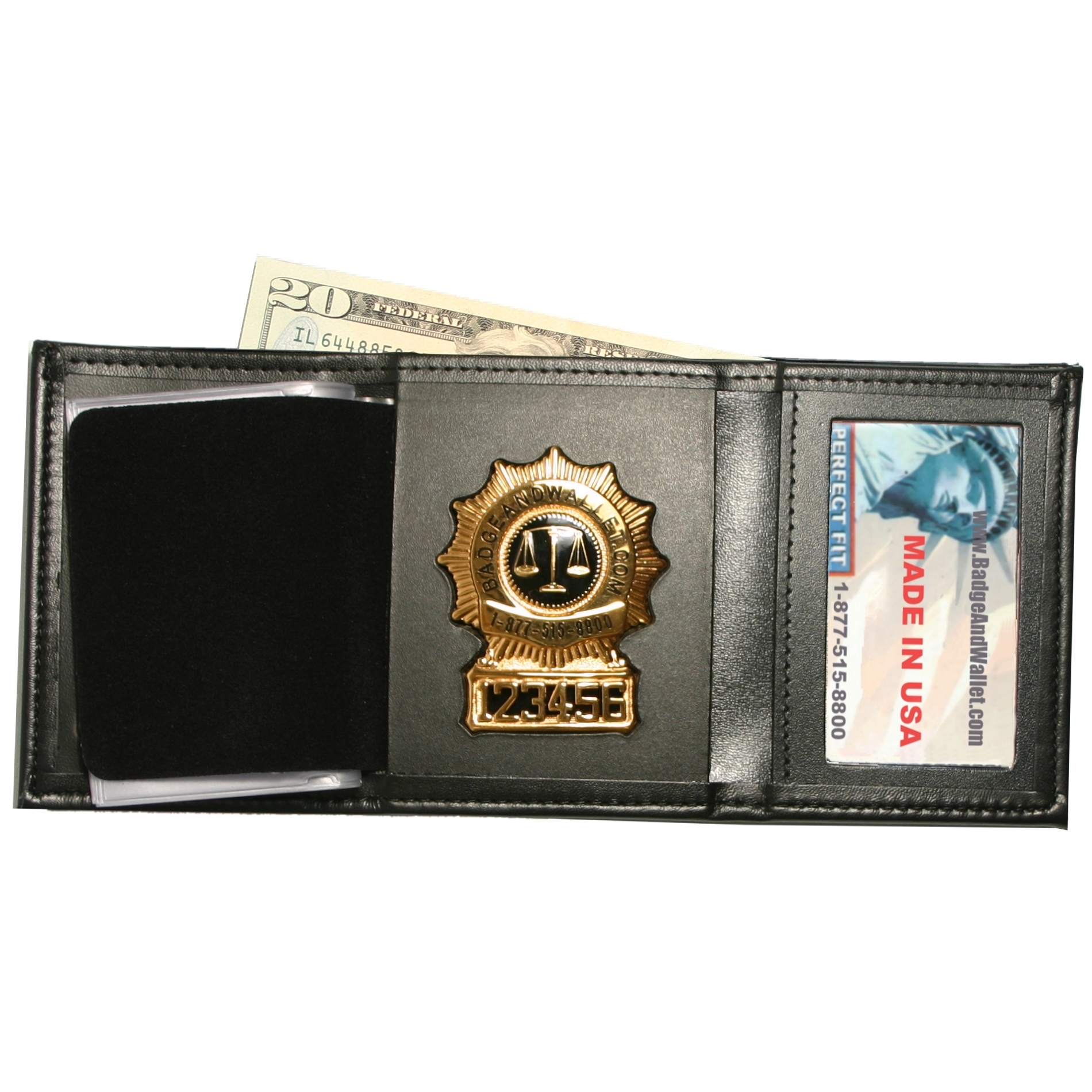 RFID Genuine Leather Trifold Badge Holder Wallet Police Badge Holder USA  Series