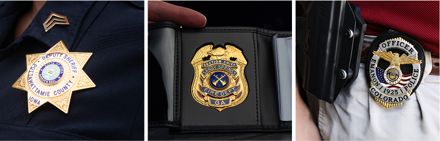 Badges on a collar, in a wallet, or on a belt