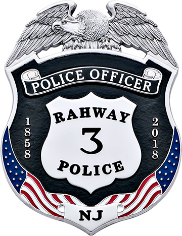 Rahway PD Badge shown in silver finish.
