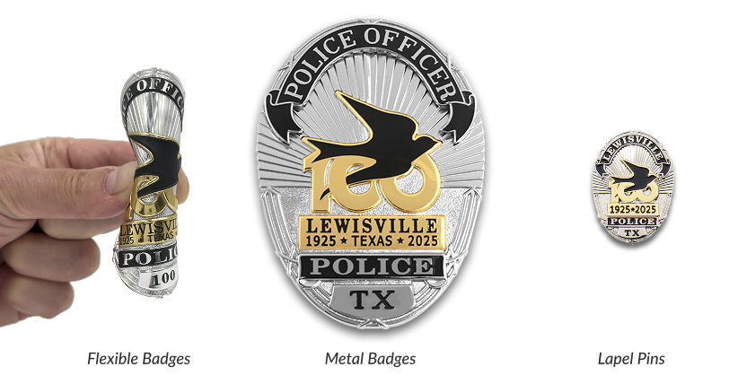 Flexible badges, metal badges, and lapel pins
